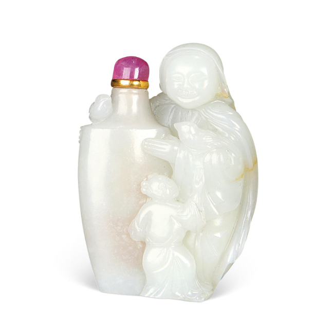 白玉仕女童子烟壶