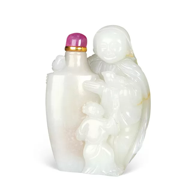 白玉仕女童子烟壶