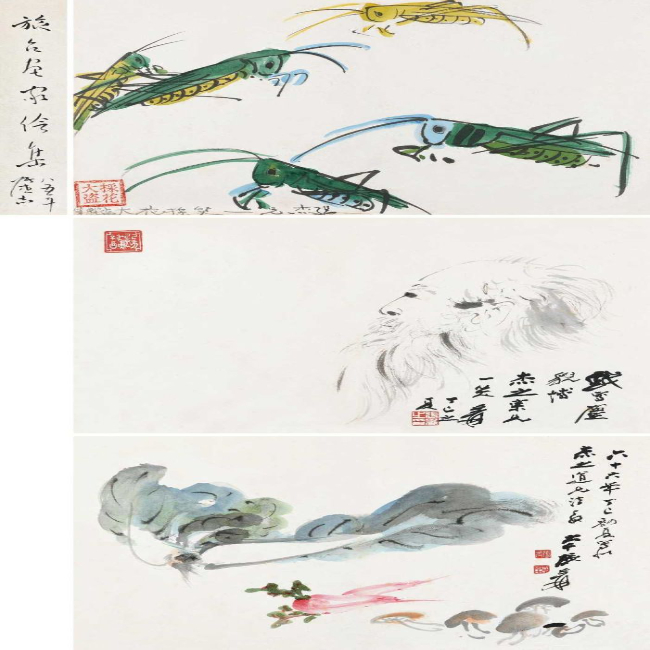 张大千 丁雄泉 1977年作 戏写尘貌 （三帧） 镜心