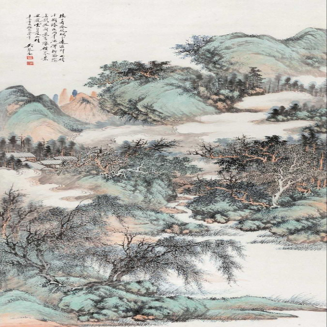 吴琴木 1941年作 柳溪云山 立轴