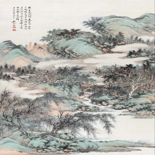 吴琴木 1941年作 柳溪云山 立轴