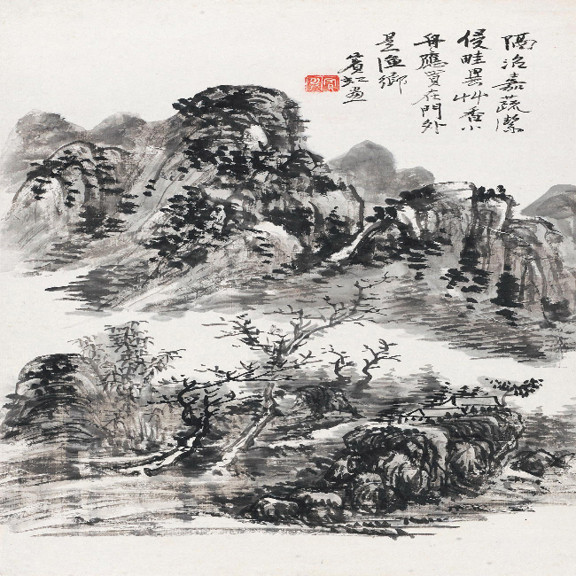 黄宾虹 渔岸山色 镜心