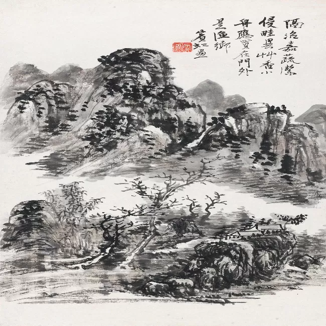 黄宾虹 渔岸山色 镜心