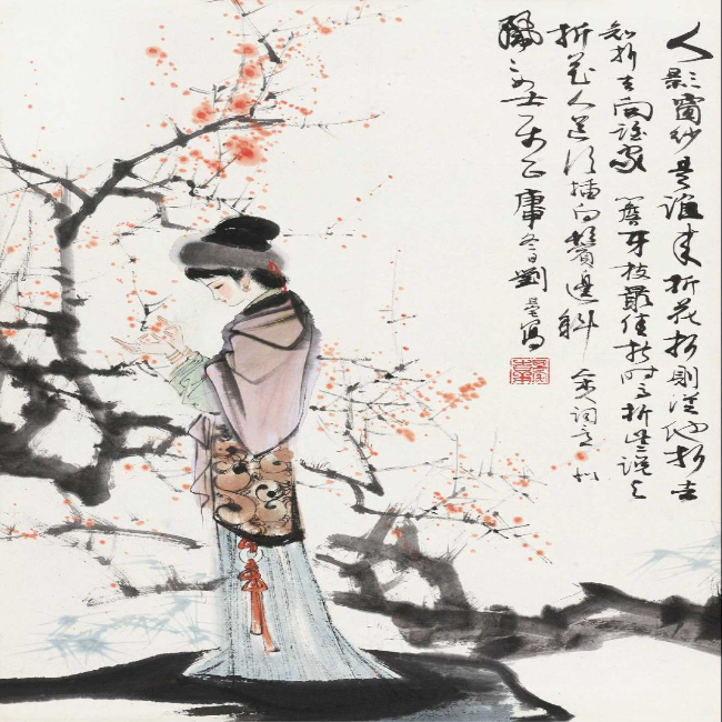 刘旦宅 1980年作 宋人词意 镜心