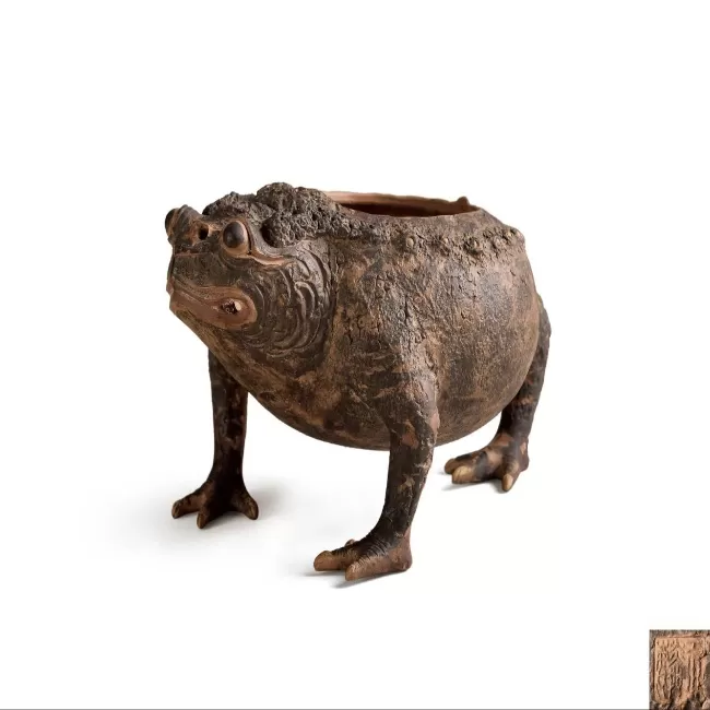 黄玉麟制 段泥三足金蟾形菖蒲盆