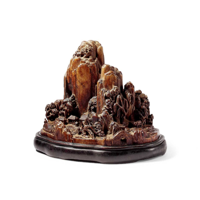 沉香雕渔樵耕读山子