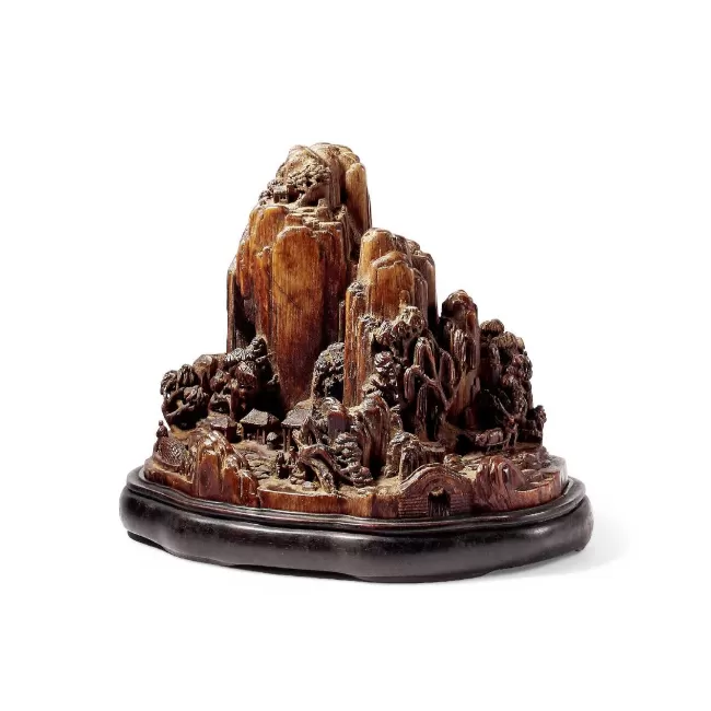 沉香雕渔樵耕读山子