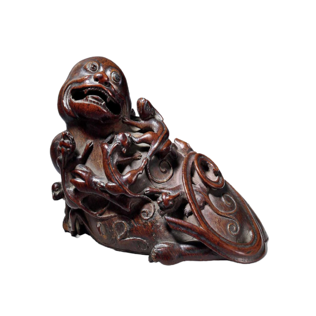 竹根雕九螭瑞兽摆件