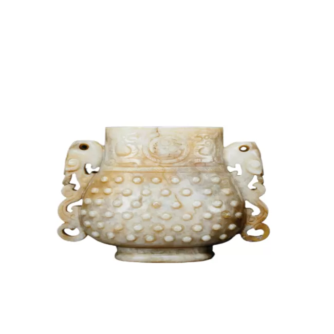 白玉双螭耳乳钉纹簋式玉炉