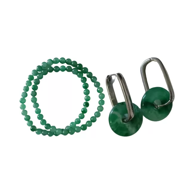 翠色凝光：非洲翠（石英质玉）项链与耳坠