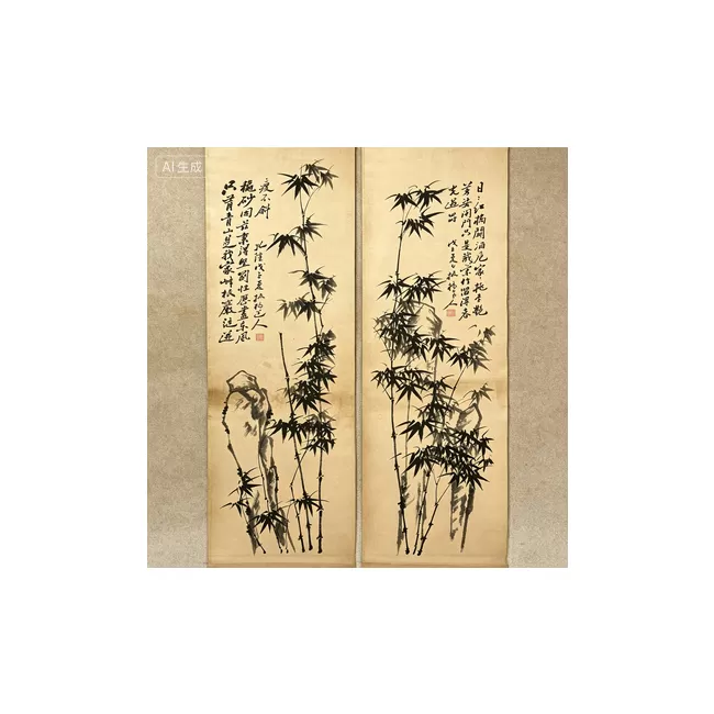 郑板桥《墨竹双条屏》